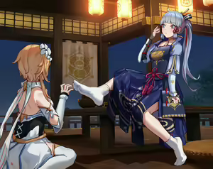 Page 8 of Genshin Impact Lumine x Ayaka Foot Worship - preview thumbnail