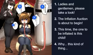 A female furry girl gets bloated and fills the entire venue at the belly auction — hentai manga cover on Fhentai